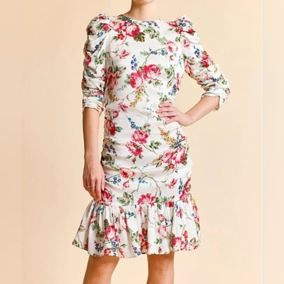 Bytimo Dresses & Skirts - byTiMo Bubble Floral-Printed Satin Ruched Minidress Size L